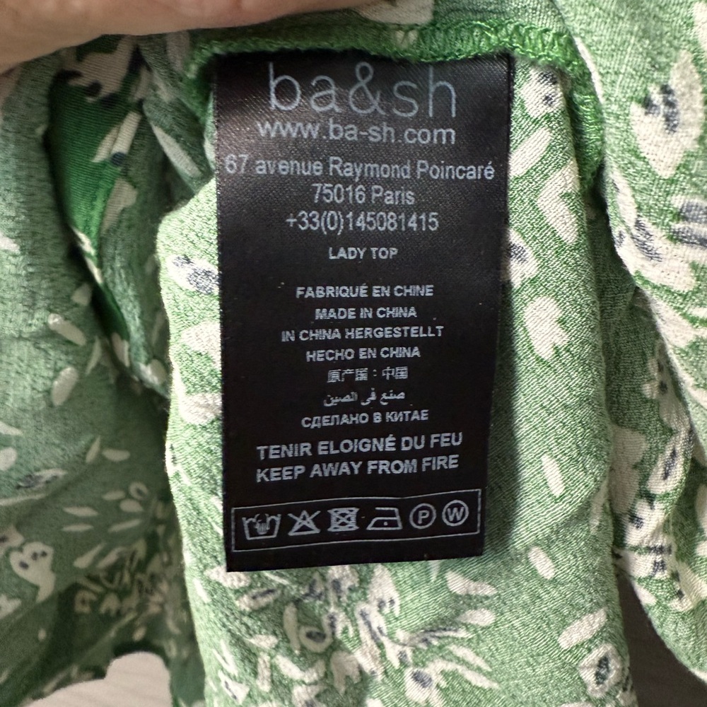 BA&SH Bloomingdales Veda Green Floral Top Size M Spring Summer Easter Vacation - Picture 8 of 9